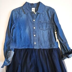 Oshkosh b'gosh Girls NWT Denim Longsleeve Tulle Dress Size 7